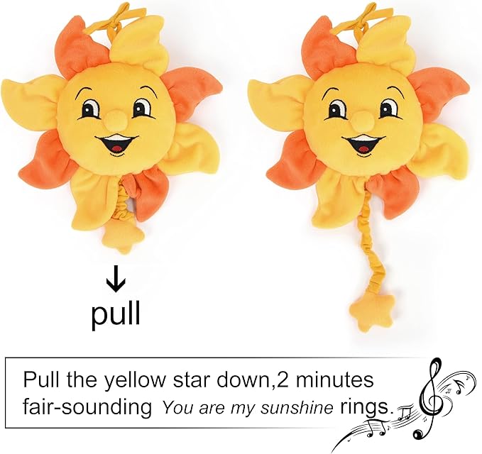 Boodeze Newborn Baby Musical Toy for Infant 0,3,6,12 Months, Soft Hanging Plush Stroller Toy for 6 to 12 Months Baby with You are My Sunshine Music, Brighten Boy and Girl's Bed,Carseat and Room