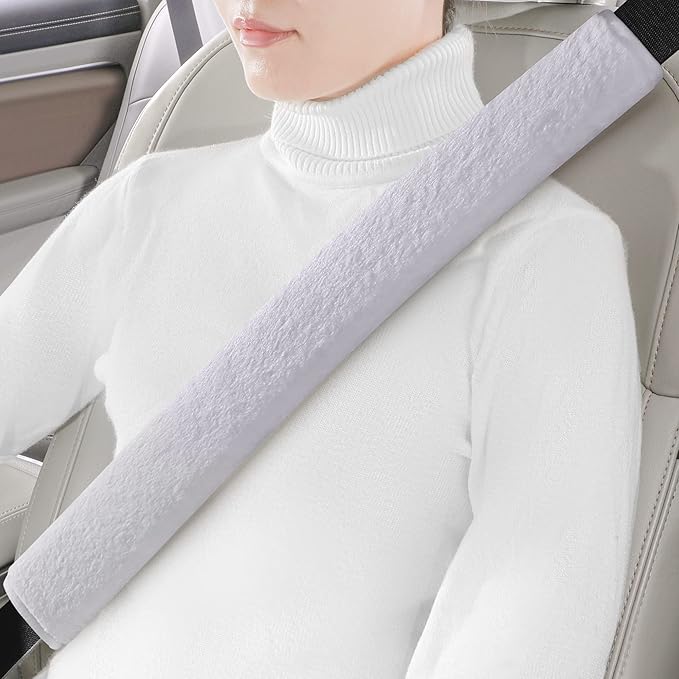 LACDL Extra Long Seatbelt Cover Super Soft Furry for Adults Kids Women & Men, Thick Plush Full Car Seat Belt Strap Cushion, Fluffy Shoulder Pad Protector, Auto Interior Accessories, 1pc, Grey, 25.5in
