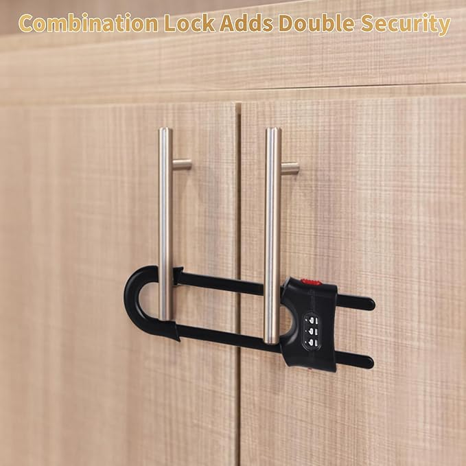 4 Pack U-Shaped Sliding Cabinet Locks Multifunctional Child Safety Lock Adjustable Baby Proof Clips for Home Cabinets Refrigerator Doors Cabinet Knobs and Window Handles (Black)