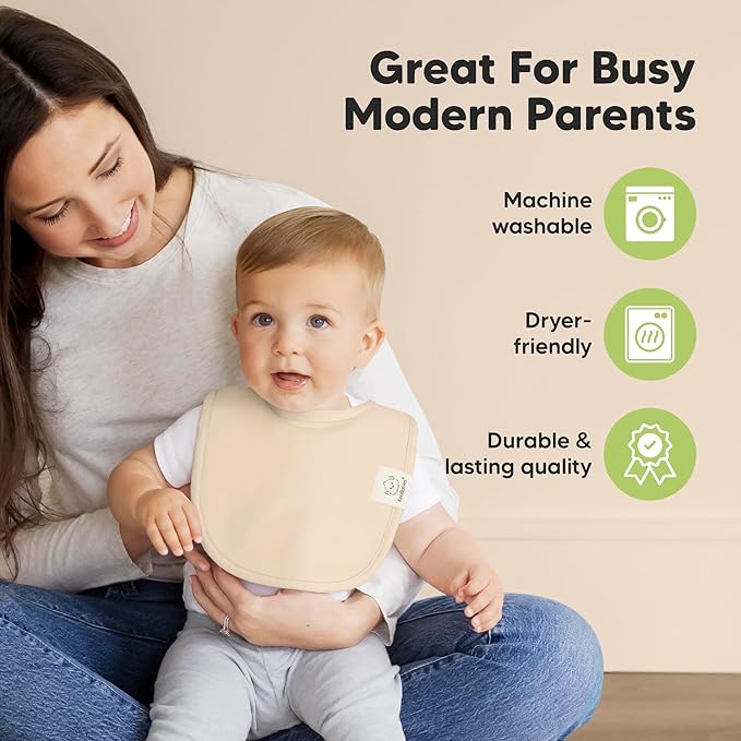 8-Pack Organic Baby Bibs for Boys, Girls - Soft Cotton Drooling and Teething Bibs for Baby Girl & Boy, Extra Absorbent, Easy to Clean & Put On for Toddler, Newborn, Infant 0-24 Months (Pure)