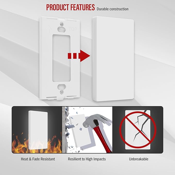ENERLITES Screwless Blank Wall Plate, Child Safe Blank Device Outlet Cover, Standard Size, 1-Gang 4.68" x 2.93", Polycarbonate Thermoplastic, UL Listed, SI8801-W-10PCS, Glossy, White, 10 Pack