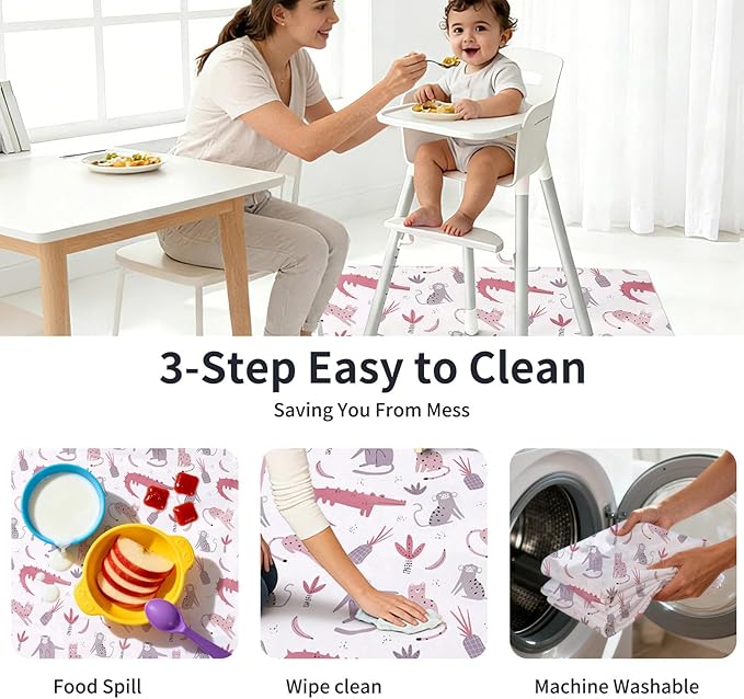 CoolaPeach Splat Mat for Under High Chair/Arts/Crafts, Washable Baby Spill Mat Waterproof Non-Slip Floor Splash Mat, Portable Play Mat and Table Cloth (Crocodile, 43"x 43")