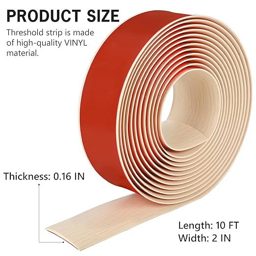 10Ft Floor Transition Strip Self Adhesive Vinyl Cover Floor Strip Flat Divider Transition Strip Wood Grain Design for Laminate Floor Gaps and Doorway Transitions (10Ft x 2 Inch, Beige)