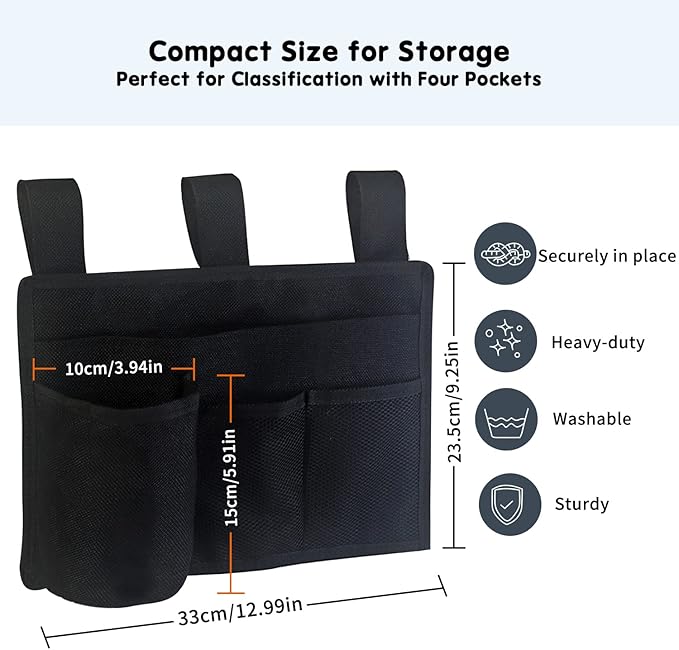 Boczif Bedside Storage Caddy, Bunk Bed Storage Bag, Hanging Bedside Organizer for TV Remote Control, Phones, Tablets, Bedside Pocket for College Dorm Rooms Baby Bed Rails, Hospital, Camp