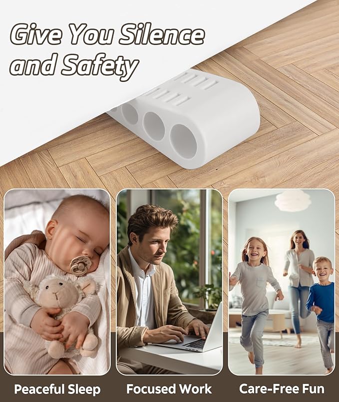 Door Wedge Stop with Anti-Squeak Design - Soft Rubber Door Stopper for Floor Protection, Universal Fit Under Door Gap(6 Pack, Whtie)