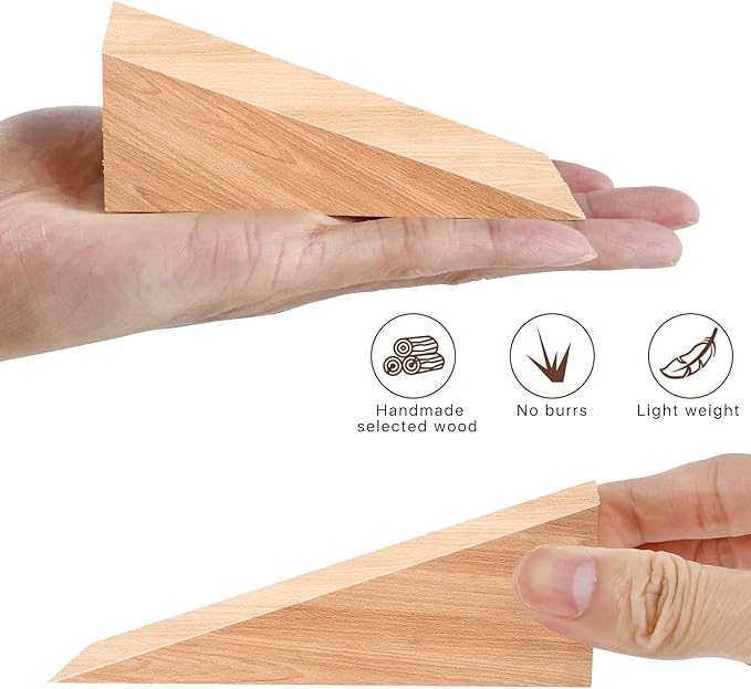 20 Pack Wooden Wedges for Chair Caning Supplies, Non Slip Wood Door Stopper, Triangle Wood Block for Chair Caning Door Stop, Large