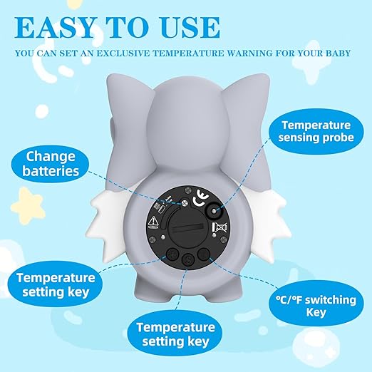 Baby Bath Thermometer, with LED Display and Temperature Warning,Kids' Bathroom Safety Products, Newborn Bath Safety Toy Thermometer (Elephant)