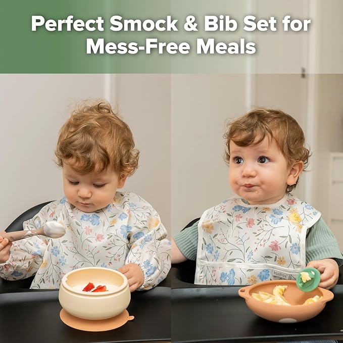 haakaa Long Sleeve Baby Bib, Waterproof & Adjustable Baby Smock Bib for Eating, Painting & Play, Easy Wipe Clean, 6–24M
