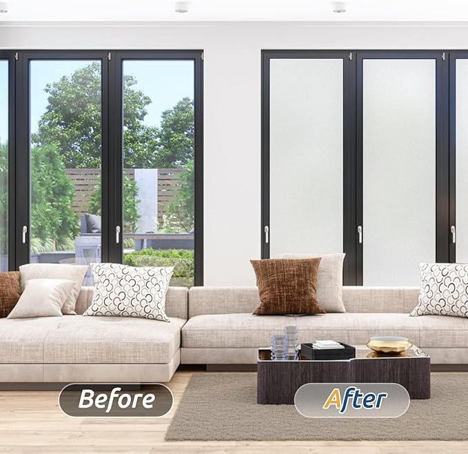 rabbitgoo Window Privacy Film, Frosted Glass Window Clings, Static Cling UV Heat Blocking Door Stickers for Home Bathroom, Removable Indoor Decal Coverings Day and Night, Pure, 11.8 x 157 Inches