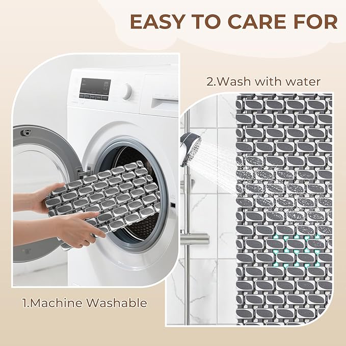 PuoWeo Bathtub Mats Non Slip for Bathroom with Suction Cups and Drain Holes 27.6 * 15.7 Inch Shower Mat for Inside Shower, Quick Dry Bath Mat for Baby Kids Seniors, Easy to Cut Easy Dry