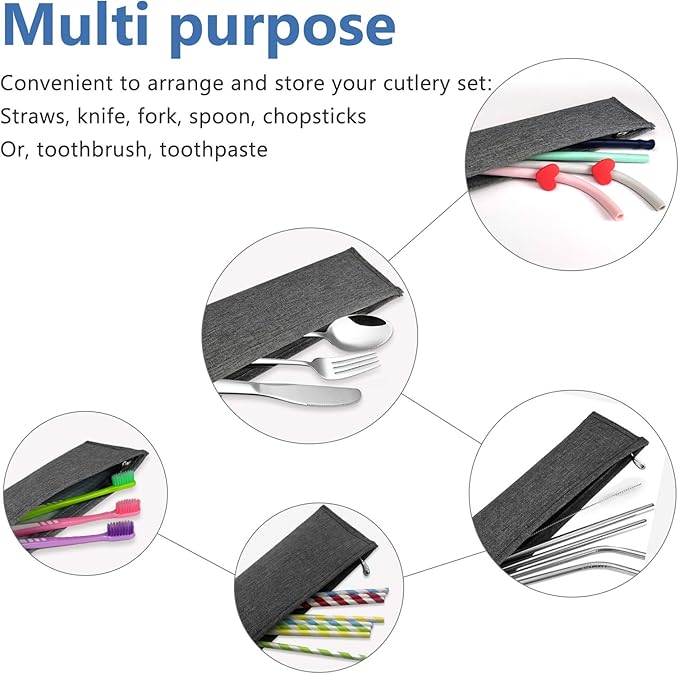 Aosbos Reusable Straws Carrying Case, Portable Small Pouch for Metal, Paper, Plastic, Silicone Disposable Straws, Stainless Steel Chopstick - Grey