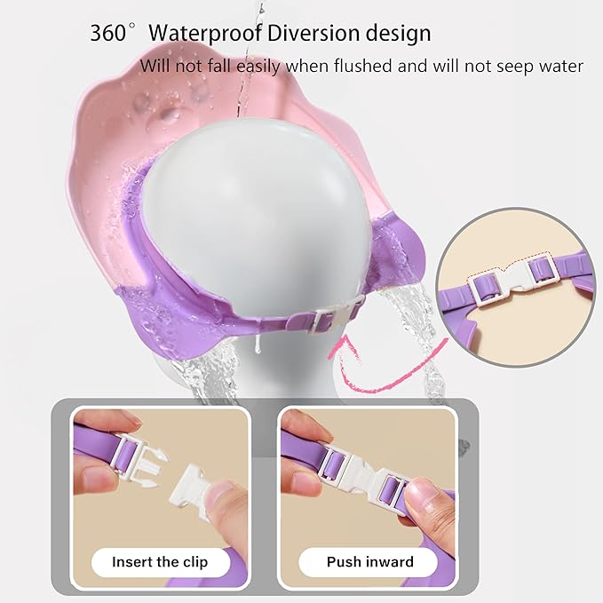 Baby Shower Cap, Baby Shower Cap Shield, Shower Cap for Kids, Visor Hat for Eye and Ear Protection for 0-9 Years Old Children, Cute Sea Lion shape Makes the Baby Bath More Fun (White)