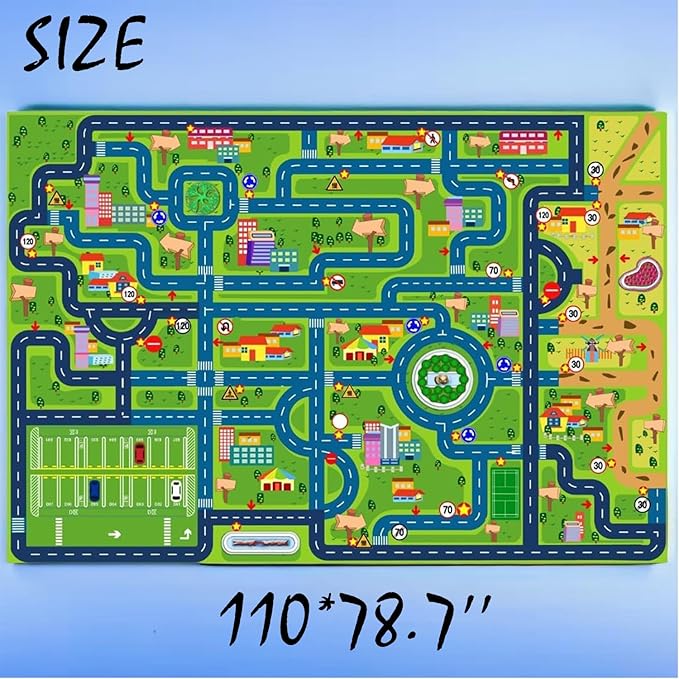 Car Rugs for Kids Toy Cars,Kids Play Rug, Children's City Road Map Mat for Playroom Classroom (110X78.7 Inch)