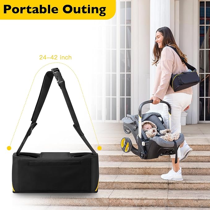 Upperkids Essentials Travel Bag for Doona Infant Car Seat Stroller, Organizer Bag with Cup Holder, Phone & Wipes Pockets, Large Capacity, Water-Repellent & Lightweight, Baby Essentials Storage