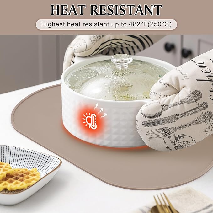 yuuzue Silicone Placemat Set of 6, Heat Resistant Placemats for Dinning Table, Reusable Portable Kids Baby Placemats, Waterproof Stain-Proof Toddler Food Mats, Easy to Clean Silicone Mat Oval Placemat