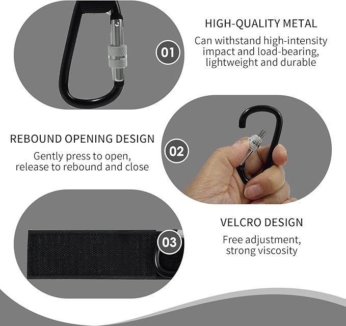 2 Pcs Multi-Purpose Utility Stroller Hook, Heavy Duty Carabiner Hanger for UTV Side by Side Roll Cage, Adult Electric Scooter Accessories Hang a Diaper Bag to Your Pram or Buggy (Black)