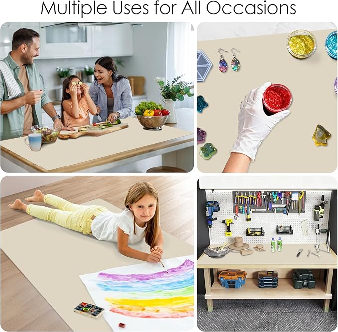 Extra Large Silicone Mat for Kitchen Counter Resin Workbench Mat Heat Resistant Mat Coffee Bar Mat, Beige Thick 2mm 39.4" x 23.6" Silicone Table Matt