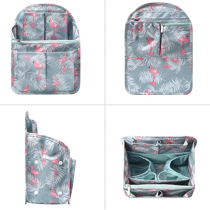 Surblue Backpack Organizer Insert Liner Hanging Travel Rucksack Purse and Handbag Insert Pocket, High-capacity Divider Foldable Nylon Shoulder Bag Organizer for Men and Women, (Flamingo, M)