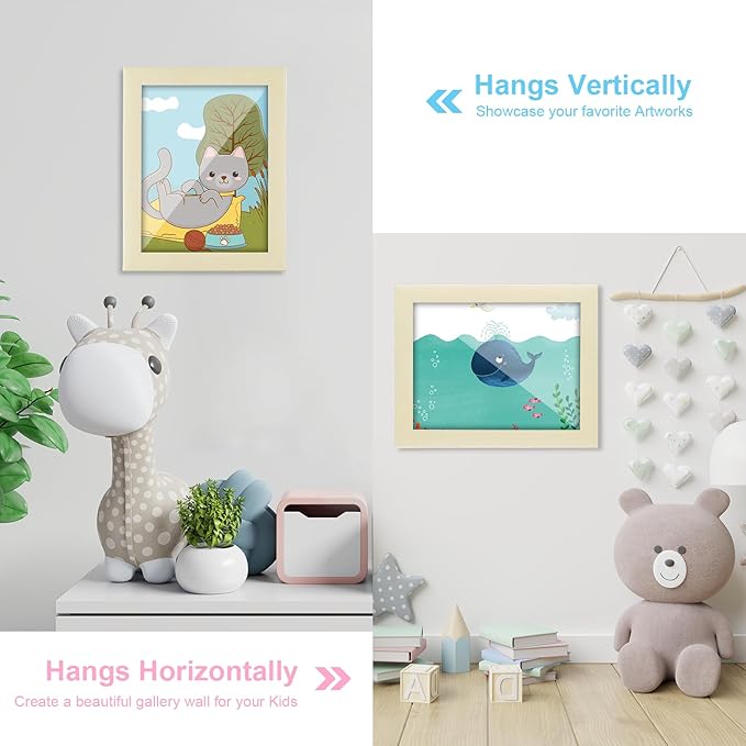 [2-Pack] Kids Art Frames, 8.5x11 Front Opening Kids Artwork Frames Changeable, Ivory Artwork Display Storage Frame for Wall, Holds 50 Pcs, for 3D Picture, Crafts, Children Drawing, Hanging Art,