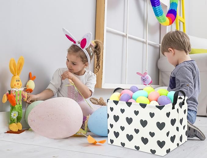 TIBAOLOVER Rectangular Love Heart Toy Storage Bin Organizer Shelf Book Basket Love Room Decor (Black Heart)
