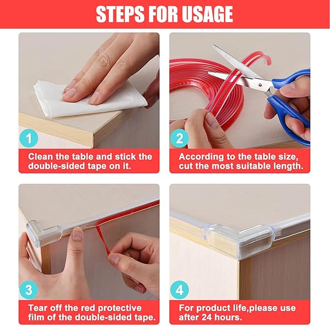 Edge Corner Protector Baby Proofing 9.8ft with 4 Corners, Clear Soft Corner Protectors Baby Proof, Furniture Corner Guard & Edge Safety, Edge Protector for Table (9.8ft L*1.56inch W)