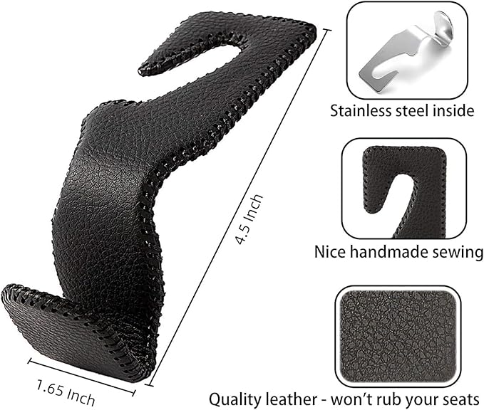 Headrest Hooks for Purses and Bags, Car Back Seat Headrest Hanger Vehicle Beige Leather Storage Hook, Pack of 4