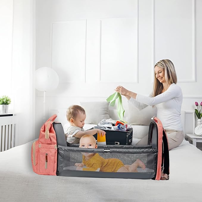 GurZinn Diaper Bag Backpack with Changing Station Portable 3 in 1 Multifunction Backpack Travel mommy bag Stroller Pink