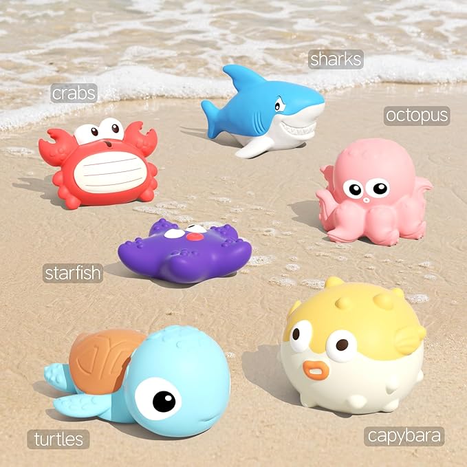 XAWACAH Bath Toys for Toddlers 18 Month, Bathtub Toys with 6 Baby Bath Animals, No-Hole Design Keeps Dry, Floating Toys Set for Baby 1 Year Old Boys & Girls (6 Pack)