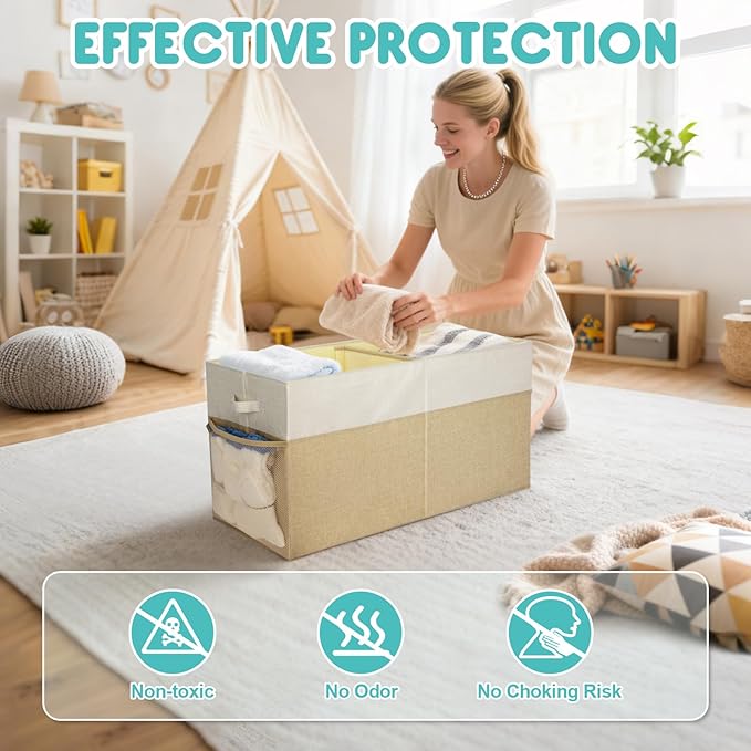 BALEINE Fabric Storage Bins with Lid, Collapsible Extra Large Storage Boxes Bins Baskets with Divider for Home Organizing (25"x13"x16", Pink&Beige)