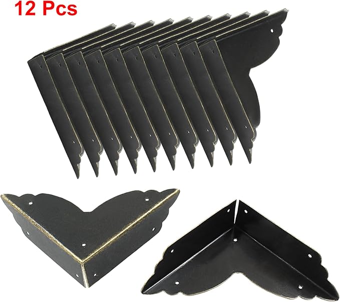 12Pcs Black Metal Corner Protector,2.76''x2.76'' Box Corner Protectors,Decorative Metal Corner Guards,Antique Edge Cover with Mounting Screws