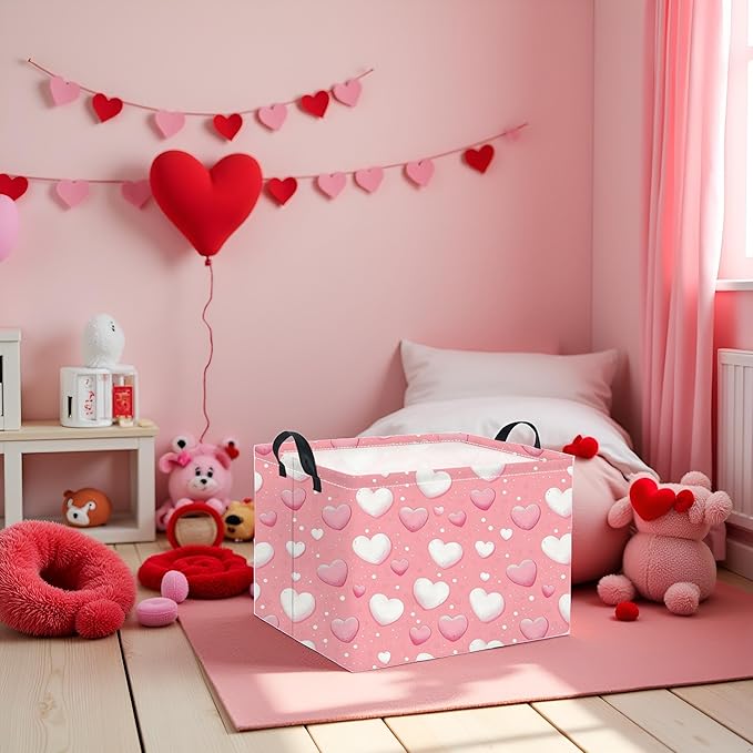 TIBAOLOVER Rectangular Heart Basket Kids Baby Girls Basket Cute Toy Storage Bin Organizer Shelf Book Love Room Decor(Pink Light Heart)