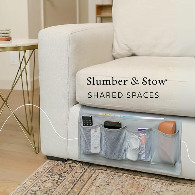 Slumber & Stow Hanging Bedside Caddy - 5 Pocket Bed Caddy Organizer for Tablets, Magazines, Phone, Glasses, Remotes & More - Ideal Storage For Dorm, Bedroom & Living Areas - 10"x17.3"