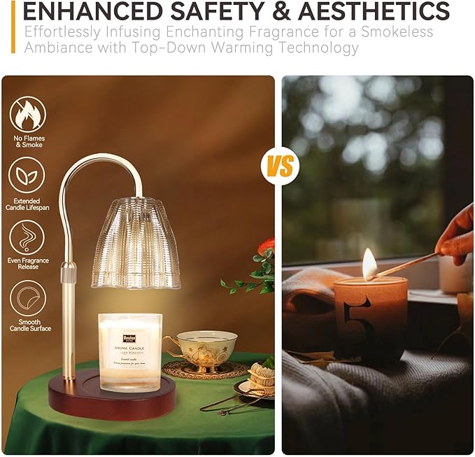 TOACSUCP Candle Warmer Lamp with 3 Bulbs, Adjustable Height Dimmable Candle Warmer with Timer, Compatible with Large Jar Candles, Candle Lamp with Charming Gift Box Ribbon for Her/Him