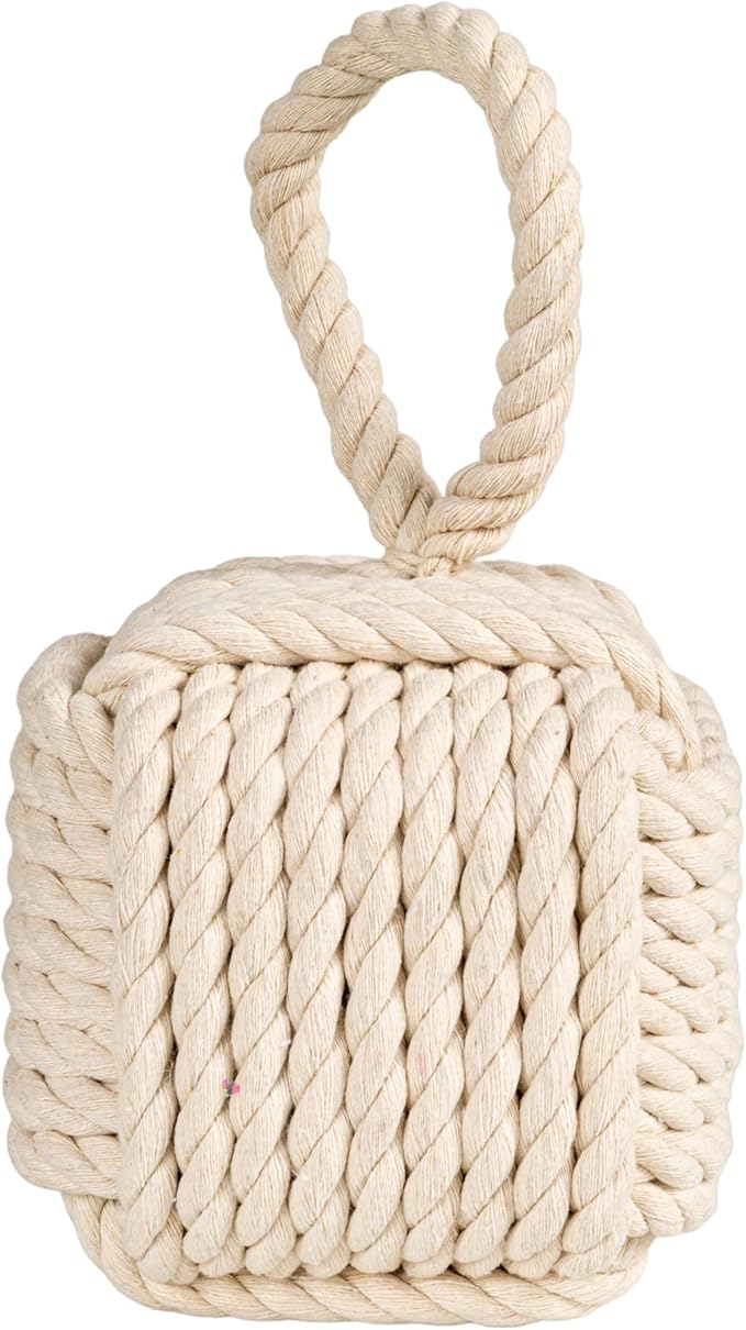 Creative Co-Op Nautical Rope Knot Decorative Cotton Door Stop, White
