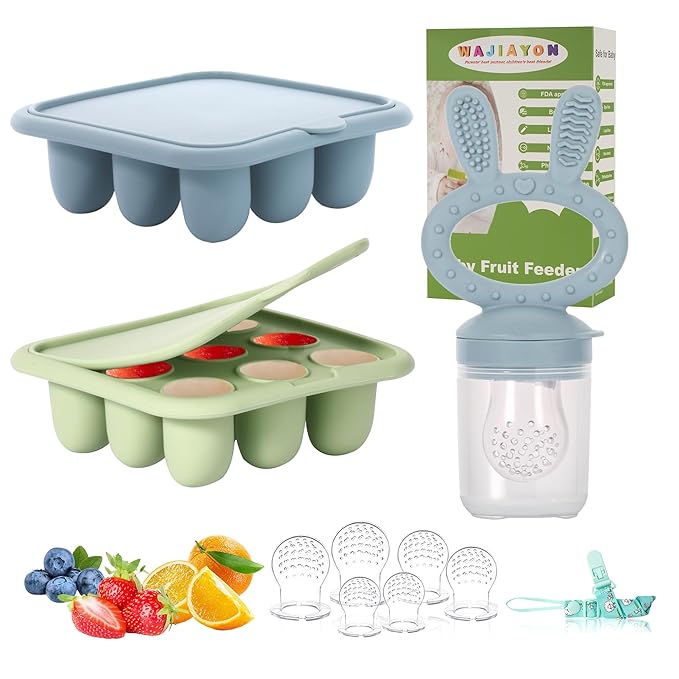 Baby Breastmilk Popsicle Molds & Baby Fruit Feeder (3 Pack), Baby Food Freezer Tray Storage Containers, Silicone Teething Pacifier Feeder and Teether for Babies,Baby Feeder - Green