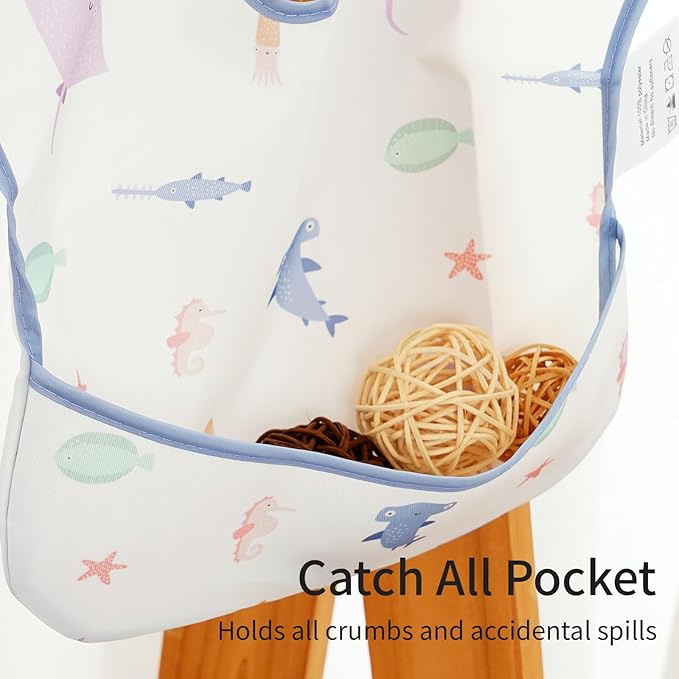 CoolaPeach 3-Pack Waterproof Baby Bibs for Eating - Lightweight Feeding Bibs, Mess Proof, Baby Essential Must Have for Eating