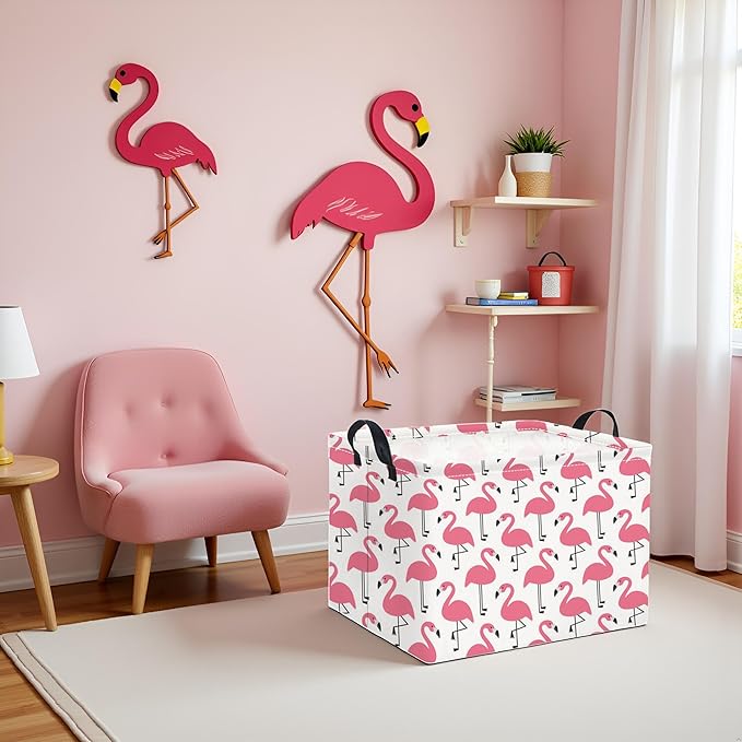 TIBAOLOVER Rectangular Kids Storage Basket Boys for Home Kitchen Girls Cute Storage Bin Organizer Shelf Book Room Decor(Pink Flamingo)