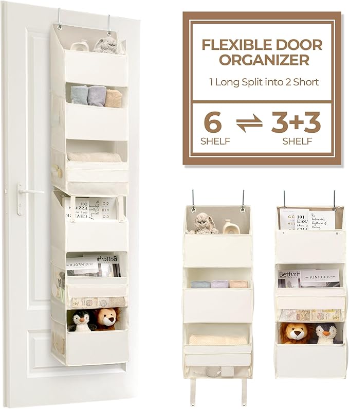 GRANNY SAYS Over The Door Organizer, 6-Shelf Detachable Behind The Door Storage with 8 Pockets, Waterproof Anti Tilt 40lb Large Capacity Hanging Organizer for Nursery, Kids Room, Bedroom, Beige