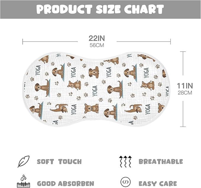 Qinllo 2 Pack Muslin Burp Cloths Dogs Yoga Cotton Baby Burp Cloths Extra Absorbent and Soft Thick Burping Cloth for Newborn Must Haves 22x11 Inch