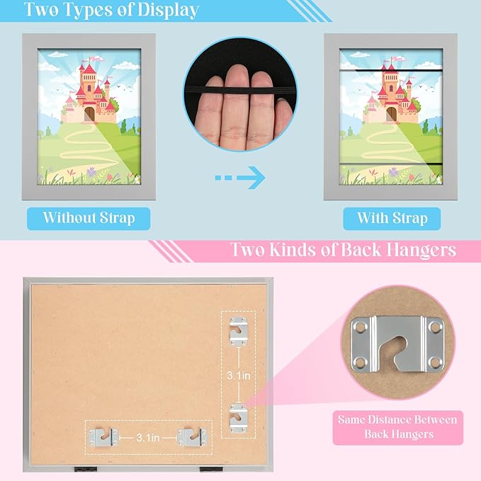 [2-Pack] Kids Art Frames, 9x12 Front Opening Kids Artwork Frames Changeable, Gray Artwork Display Storage Frame for Wall, Holds 50 Pcs, for 3D Picture, Crafts, Children Drawing, Hanging Art, Portfolio