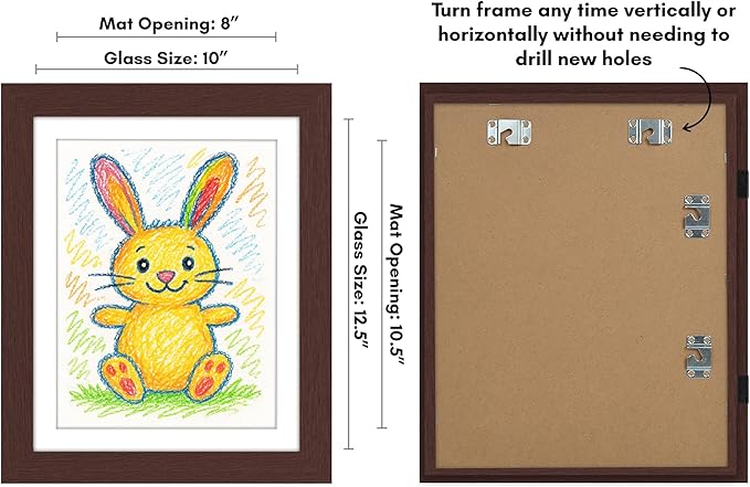 Americanflat Kids Artwork Frame Changeable (Mahogany) - Magnetic Door Holds 100 Art Pieces - 8.5x11 Letter Size Display with Mat or 10x12.5 Without Mat - My Mini Masterpiece