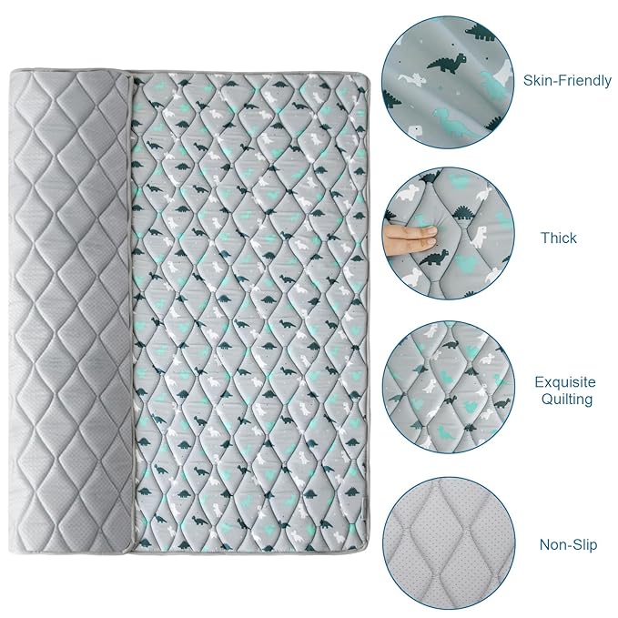 Premium Foam Baby Play Mat 50" X 50", Play Mat for Babies and Toddlers, Baby Floor Play Mat Non Slip, Kids Play Mat for Playpen, Thick One-Piece Crawling Mat, Easy Clean, Grey Dinosaur