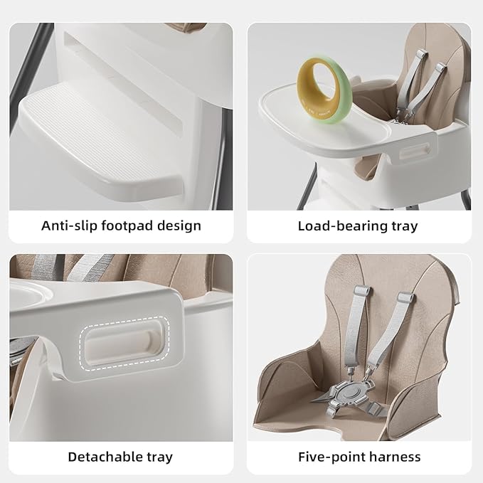 3-in-1 Baby Feeding High Chair with Tray 5 Point Harness Booster Seat Infant Ergonomic Sit Up High Chair Babies and Toddlers Safety Seats Convertible Comfortable Toddler Chair Pink