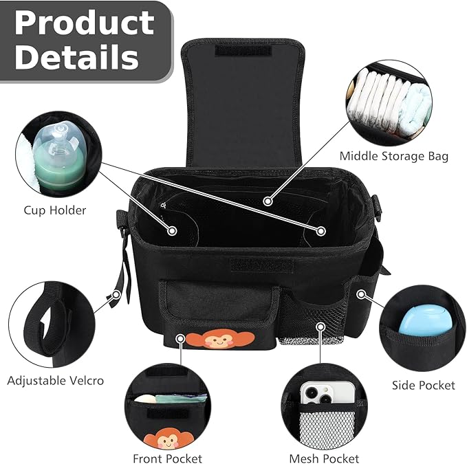 Accmor Universal Stroller Organizer with Cup Holder and Shoulder Strap, Stroller Bag Caddy Organizer Fits for Uppababy, Baby Jogger, Britax Strollers