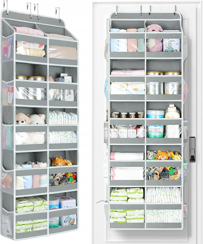 Yecaye 5-Tier Over The Door Organizer Dual-Column, 80lbs Load Over The Door Storage of 10 Compartments, Heavy Duty Door Organizer Hanging for Bedroom Closet Nursery Bathroom Pantry, Gray, 2 Pack