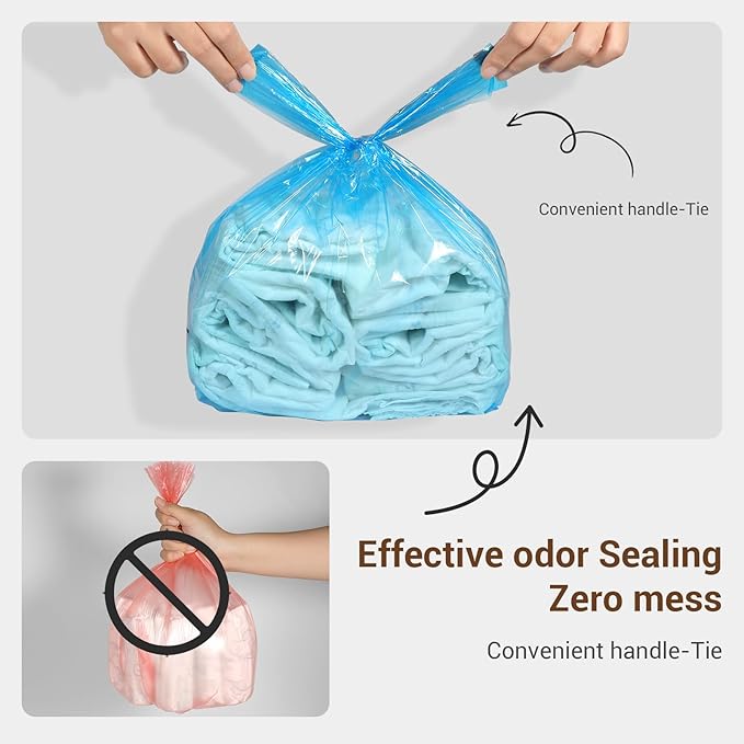 Odor Sealing Diaper Disposable Bags with Tie Handle, 200 count | Large Capacity, Unscented & Durable Diaper Trash Bags for Home & Baby Travel Use (Color:Blue)