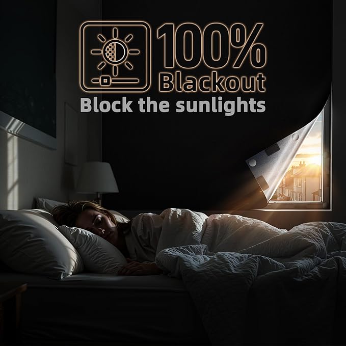 Magnetic Blackout Window Cover 40" x 58" Portable Blackout Curtains for Bedroom, Temporary Black Out Shades Window Privacy Film No Drill Black Out Blinds for Media Room Travel Skylight - Blacks