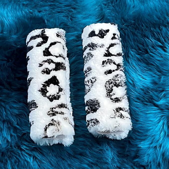Fluffy Fuzzy Genuine Sheepskin Car Seat Belt Covers for Soft Auto Lambswool Seatbelt Pads, Shoulder Strap Cushion Adults Kids (1, Leopard Print)