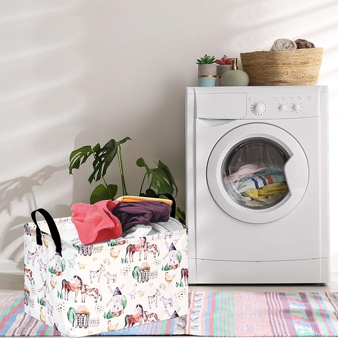 DUYIY Rectangle Windmill Animal Gift Storage Basket Home Shelf Storage Basket Organizer Box Clothes Laundry Hamper Nursery Basket Laundry Basket with Handles