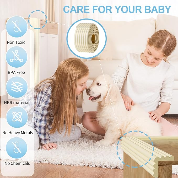 Edge Protector,Baby Proofing Baby Edge Protector Strip Safety,Soft Rubber Foam Padding,Edge Corner Guards Protector Corner Edge Bumpers for Furniture (White, 16.4Ft x 3.93" W x 0.4" Th)